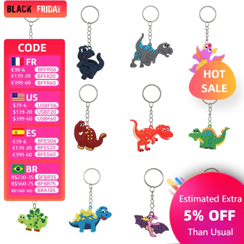 10 Pieces Children Dinosaur Keychains Toy Keyrings Decoration for Birthday Party Favor Supplies Stuffers Bag Fillers Gifts