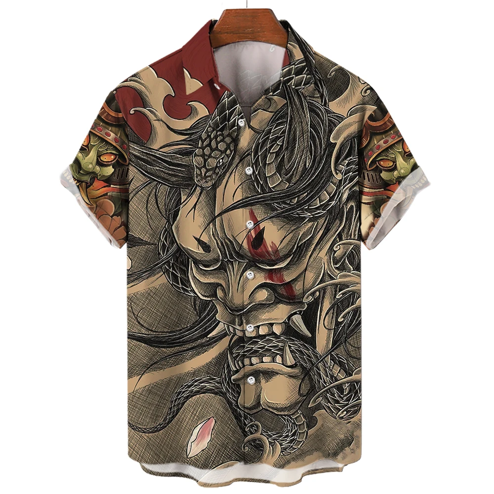 

Новинка 2024, мужская рубашка с черепом ужасов Camisa Masculina, уличные футболки большого размера, топы, летние винтажные рубашки, одежда