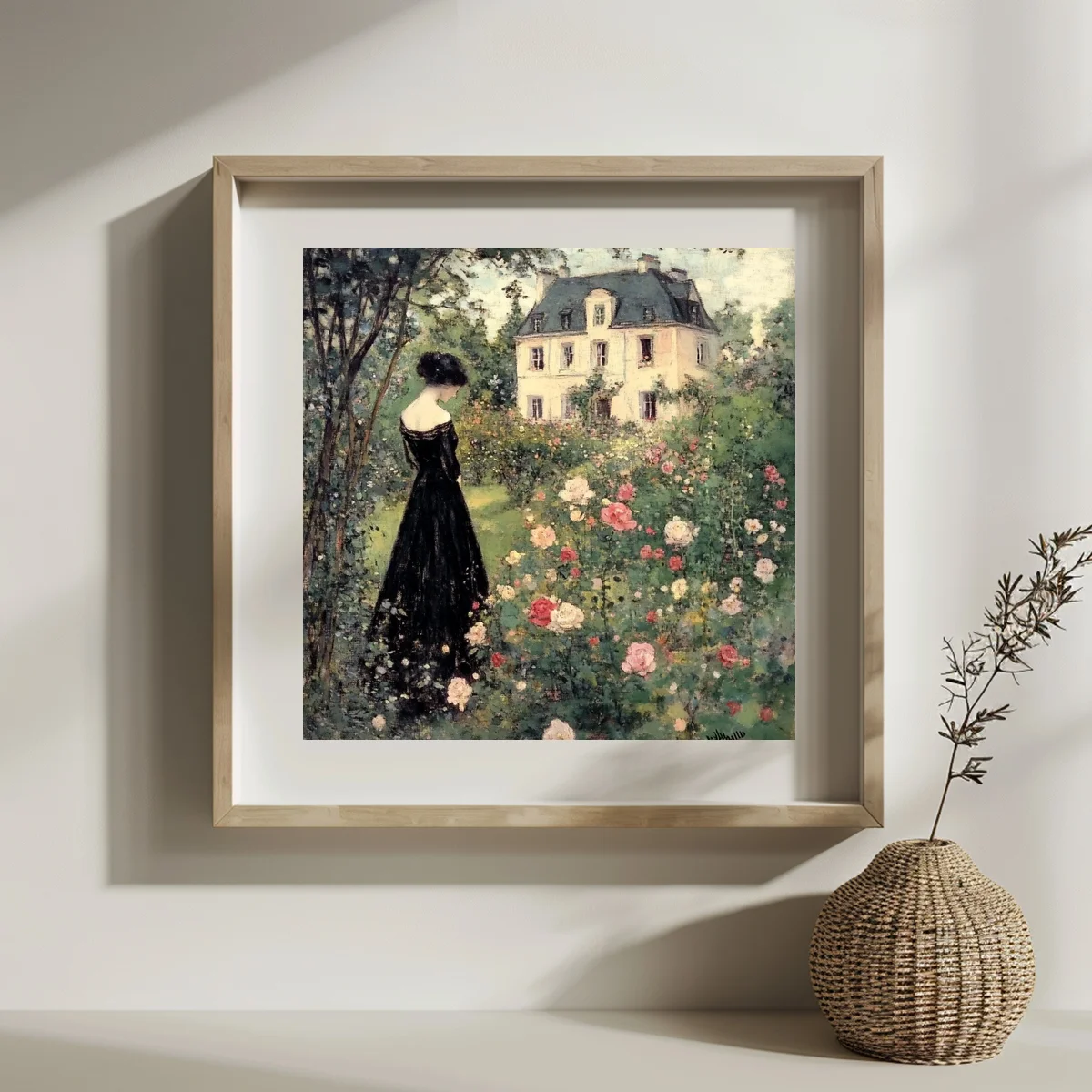 1 Stück 30x30 cm/11,8 Zoll, 11Ct/14Ct Kreuzstich-Set, DIY Valentinstagsgeschenk, Stickerei-Set für Festlichkeiten, Dame im schwarzen Kleid im Garten – Detail 2