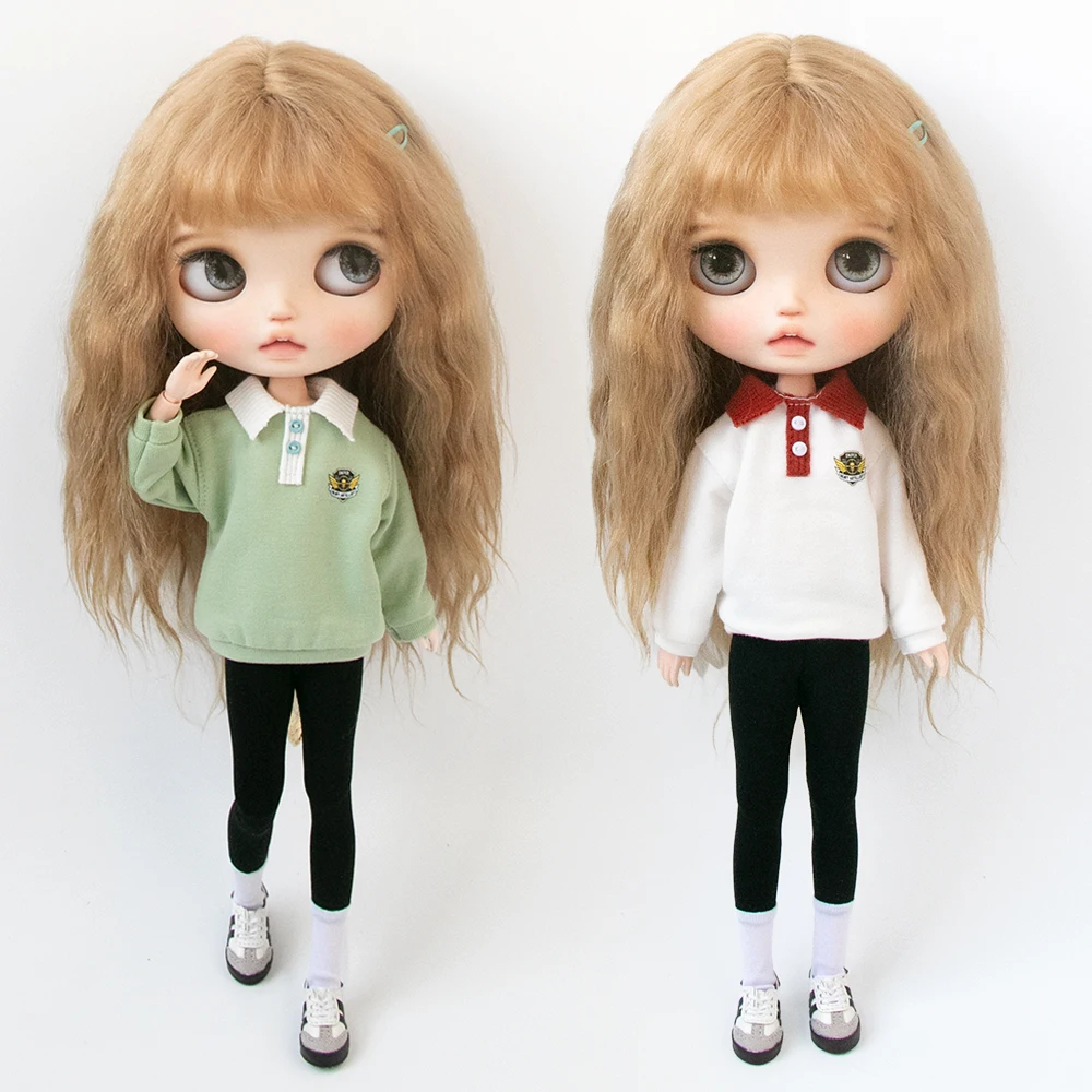 Blythe clothes Loose Fit Fashion Lapel Sweatshirt Sportswear Simple Long Sleeve for Licca Azones Ob 22 Ker YMY doll accessories