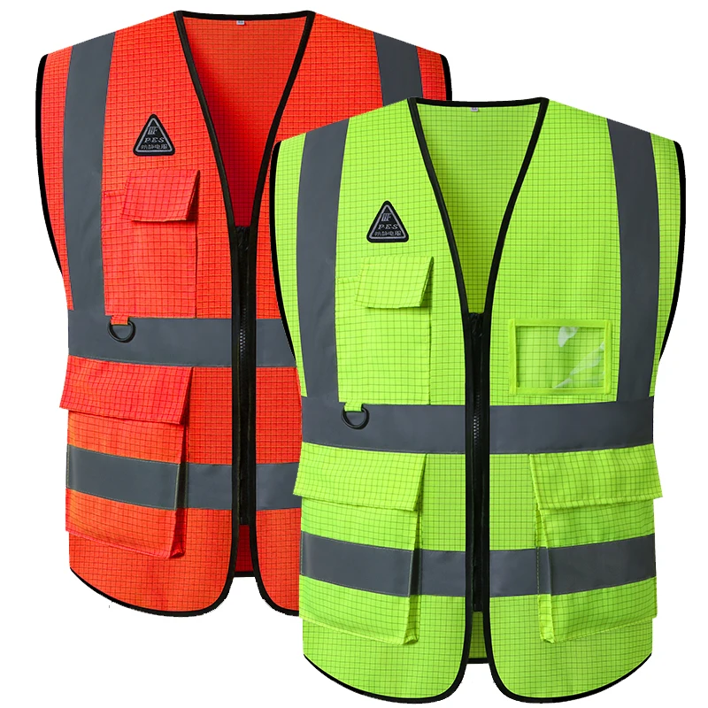 Anti Static Hi Vis Waistcoat Safety Vest Reflective With Pockets and Zipper For Men Gas Station Work Wear