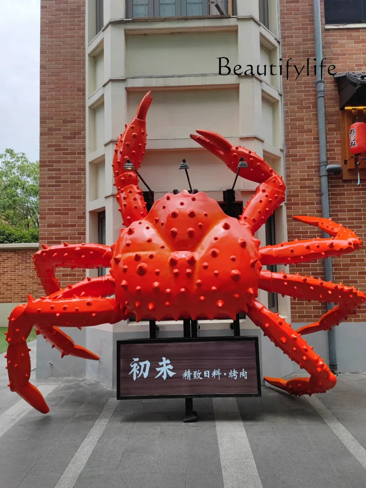 Simulation king crab fiberglass sculpture crab seafood buffet restaurant luminous signboard wall decoration large ornament