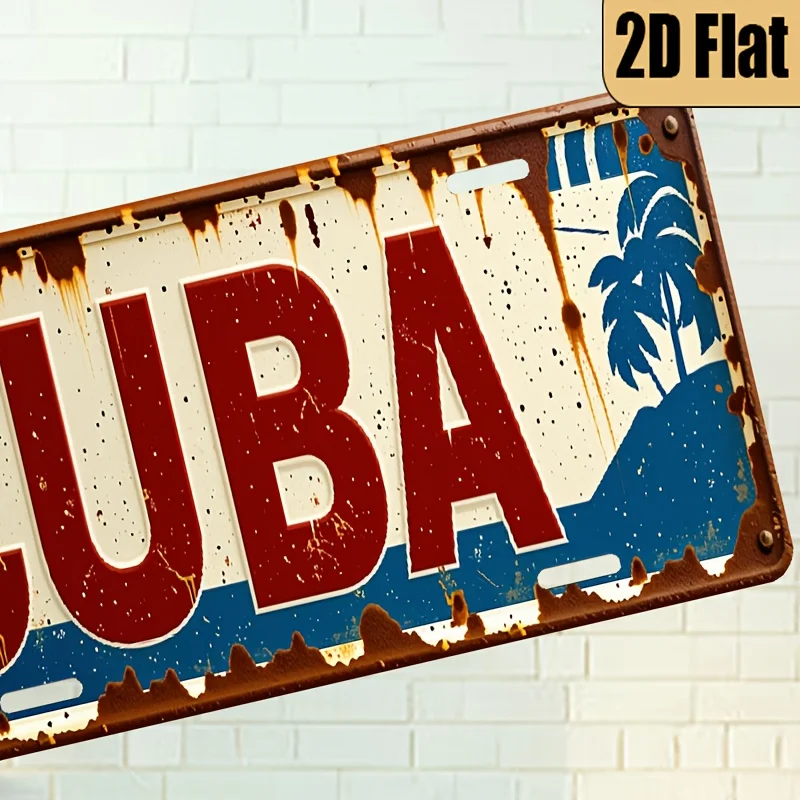 1pc, 2D Flat, Vintage Style Aluminum License Plate"Cuban Style"Theme Decorative License Plate, for Decoration Only, Vintage 2D A view 6