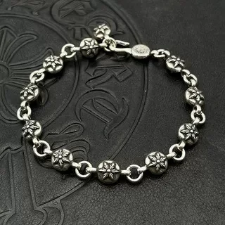 

S925 sterling silver punk hip-hop hexagram ball bracelet men's and women's jewelry retro and old adjustable