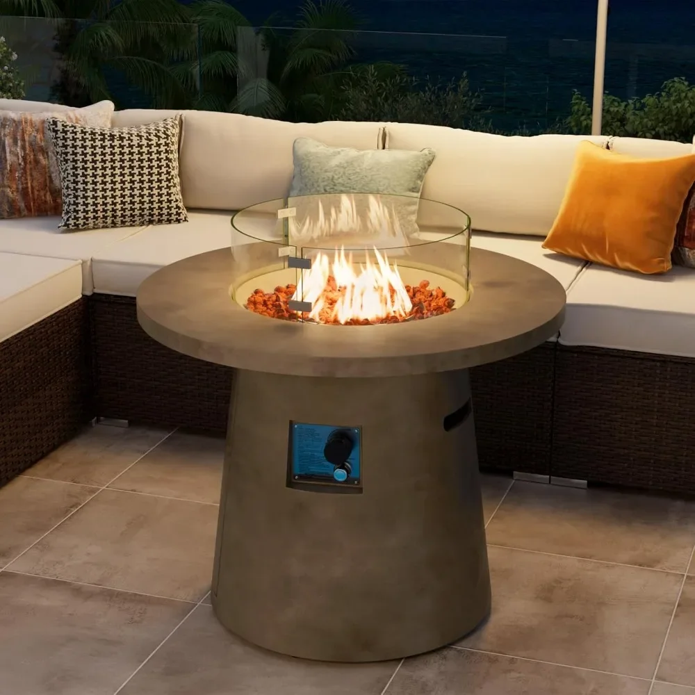 

31.5-inch Round Fire Pit, Magnesium Oxide Outdoor Propane Fire Table, 40,000 BTU Stainless Steel Burner Fits 20lb Tank Inside