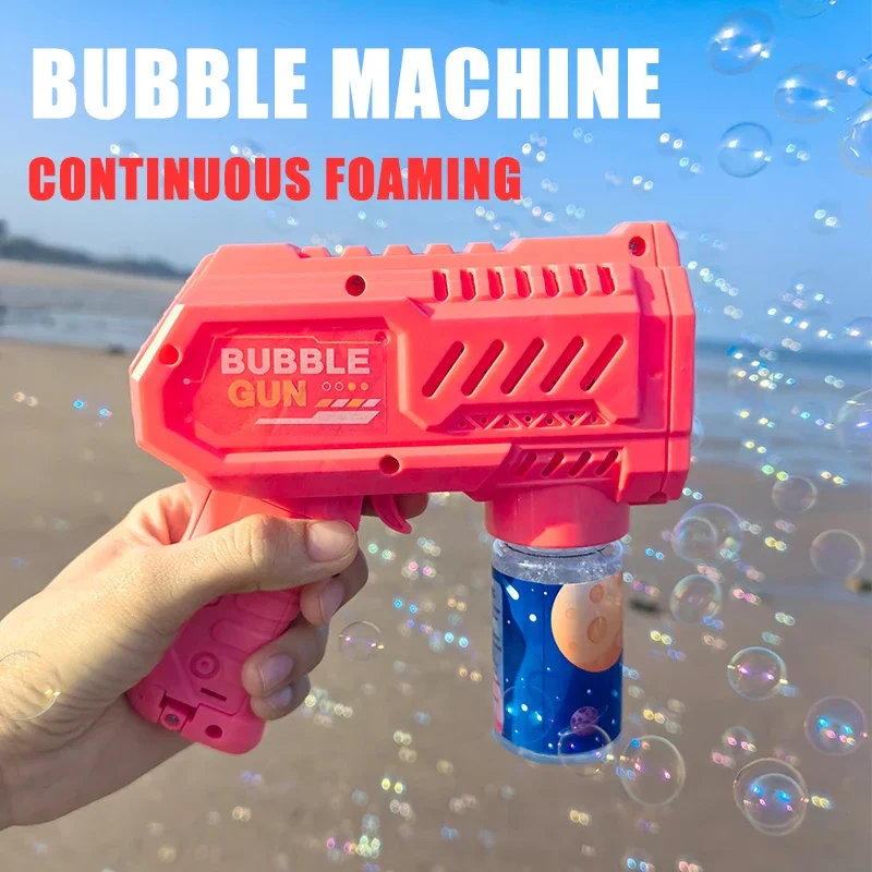 Pistolet à bulles entièrement automatique, Machine à bulles de fusée, souffleur automatique avec jouet liquide à bulles pour enfants, cadeaux de bulles de plage en plein air