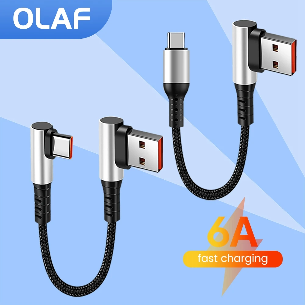 0.25M/0.5M 6A Fast Charging USB C Cable Dual Elbow USB A/Type C TO Type C Cable For iPhone 15 Mobile Short Power Bank Data Cord