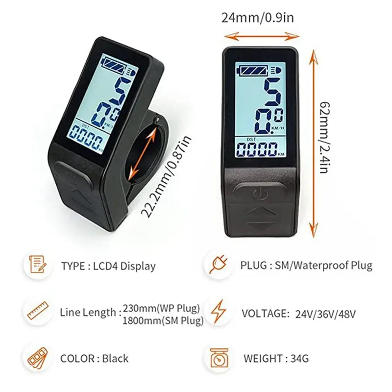 AD45 E-Bike LCD Display Mini Meter KT-LCD4 Display Compatible with 24V 36V 48V KT Controller E-Bike Conversion Kit - view 6