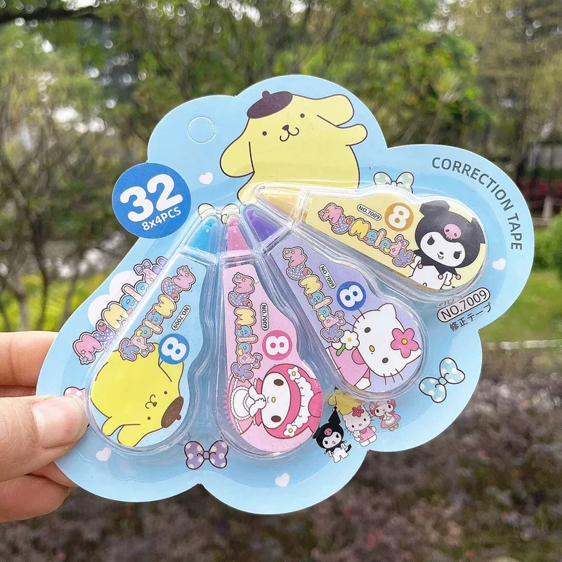 4Pcs Sanrioed Originality Correction Tape Set Anime Kuromi Mymelody Cinnamoroll Hello Kitty Cute Cartoon Student School Supplies