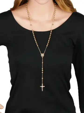 6MM Metal Beads Rosary Necklaces For Women Men Long Chain Crucifix Cross Pendant Necklace Religious Praye Jewelry