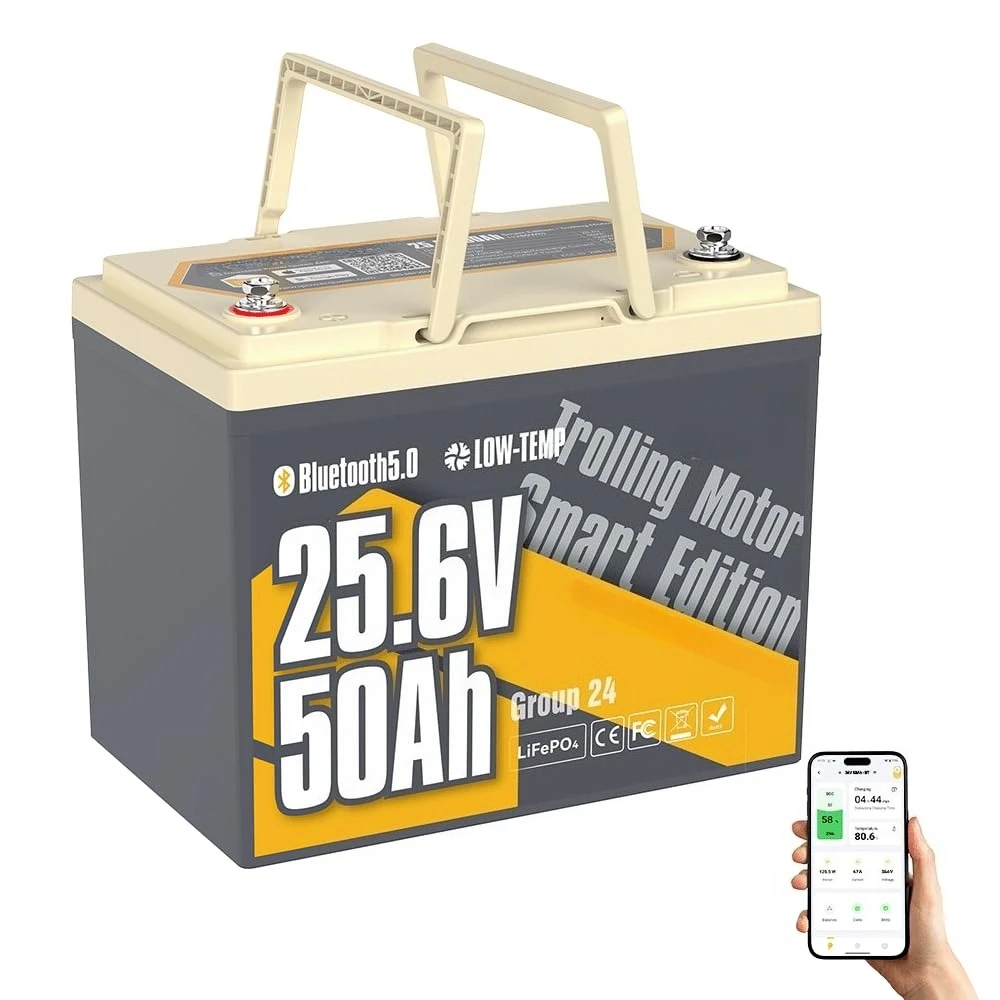 

Аккумулятор LiFePO4 24В 50Ач с Bluetooth 5.0 и дистанционным управлением, защитой от низких температур, энергия 1280Втч, глубокий цикл разряда, настраиваемый