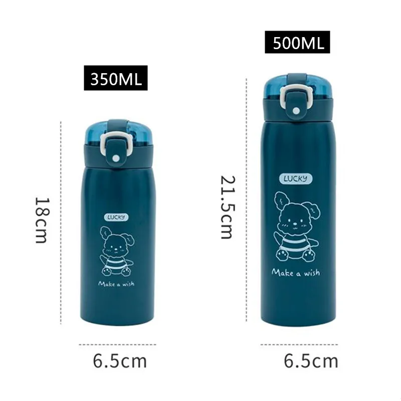 Portable Kawaii Thermos Bottle with Straw and Stickers Kid Stainless Steel Thermal Mug 350ml/500ml Cute Water Bottle Thermos Cup