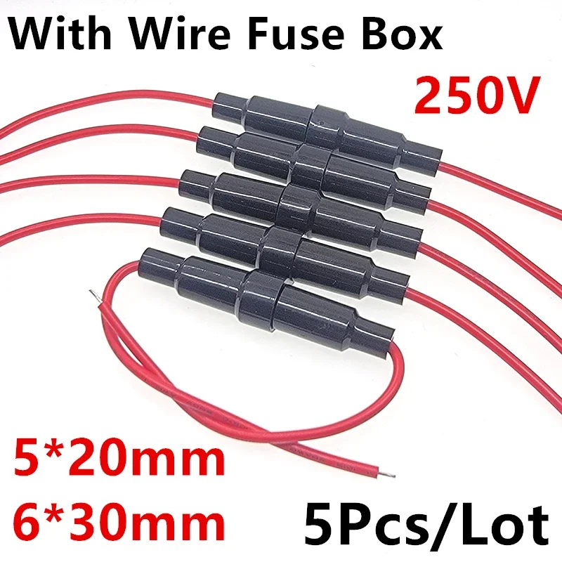 

5PCS 5*20MM Glass Tube Fuse Holder Screw Type Quick Blow 5X20MM Fuse, 6X30 with Wire 250V Car 6mm*30mm Fuse Box Fuse tube holder