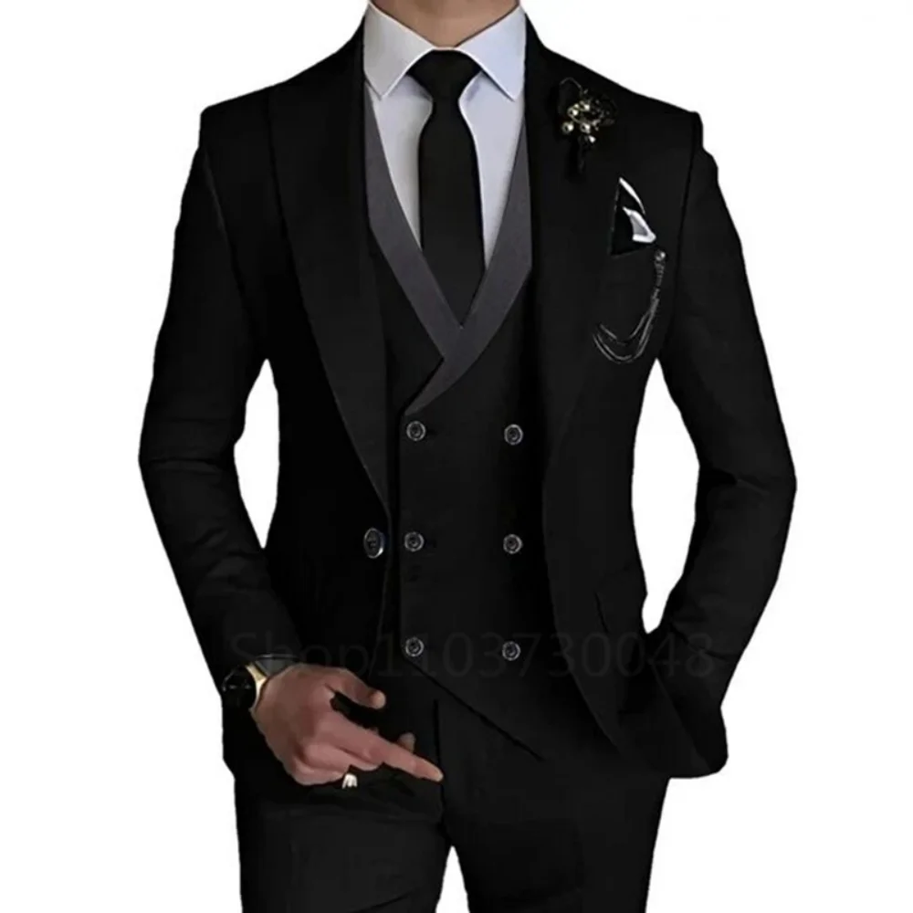 

Men's 3 Piece Formal Suit Slim Fit Business Peak Lapel Tuxedo Best Man Blazer Set for Wedding Party Prom - Blazer Vest Pants