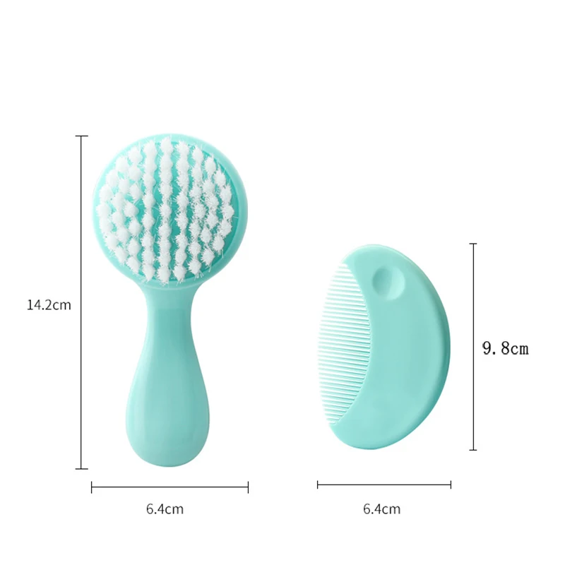 Cute 2 in 1 Eco-friendly Infant Care Baby Comb Brush Set Soft Bristles Hair Brush Round Shape