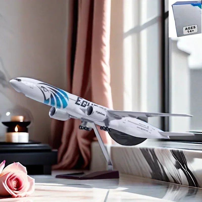 

New 47CM 1/157 Scale 777 B777 Aircraft Egypt Air Airlines Model W Light and Wheel Landing Gear Diecast Plastic Resin Plane Decor