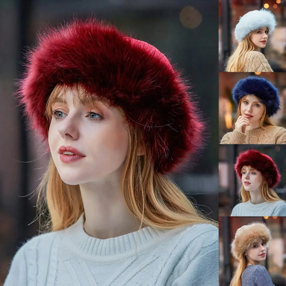 Women Warm Cap Beanie Thick Hat Mongolian Men Winter Faux Fur Suede Fluffy Snow Cap