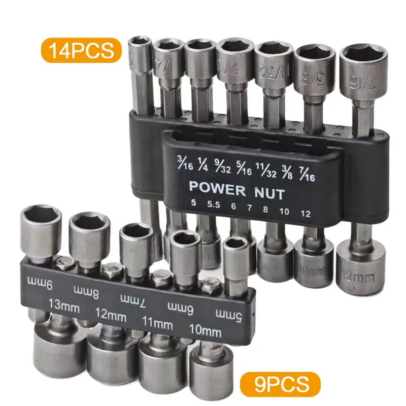 9/14Pcs Hex Socket Sleeve Nozzles Nut Driver Bit Set Hand Tools