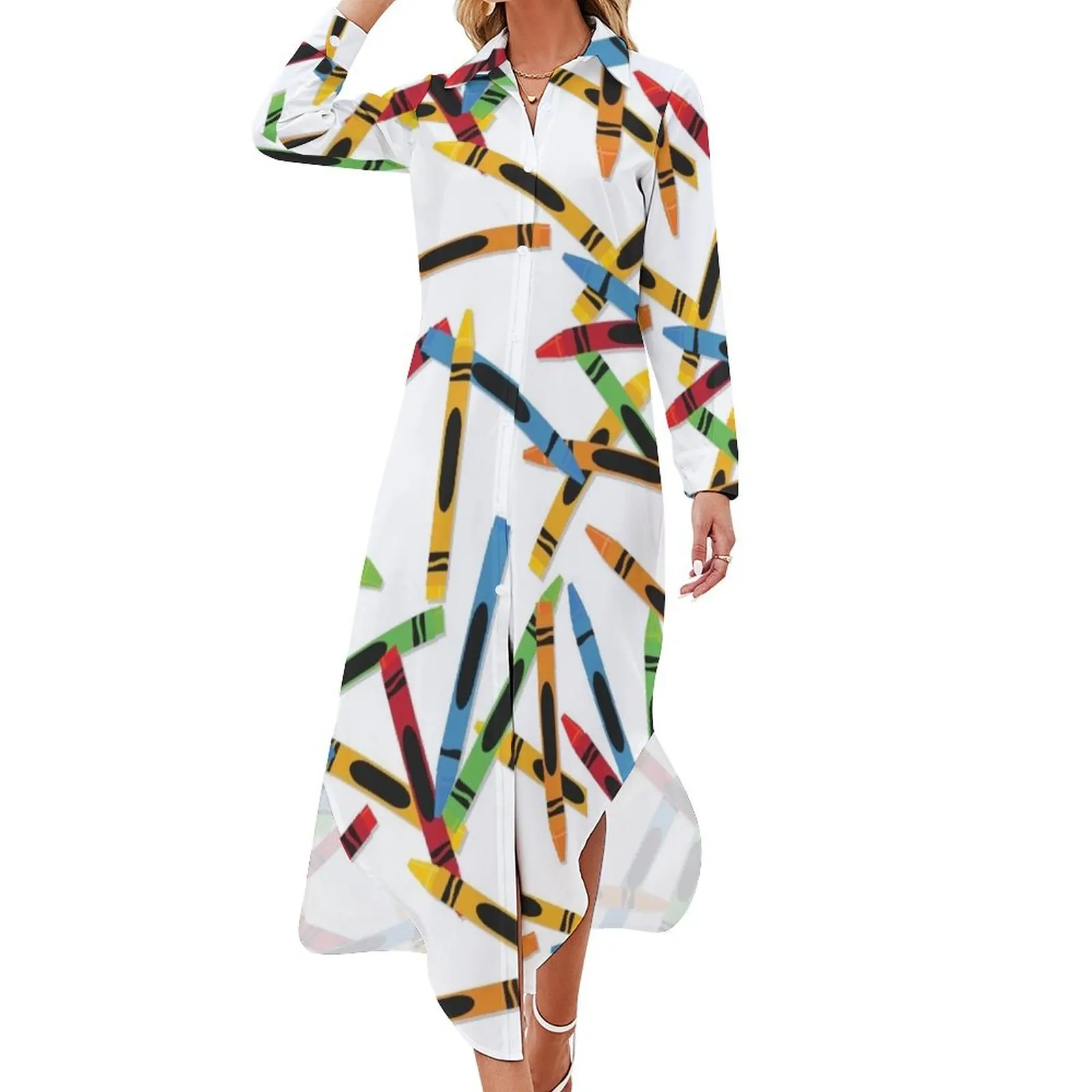 

Crayons Long Sleeved Shirt Dress prom clothes summer women's suit