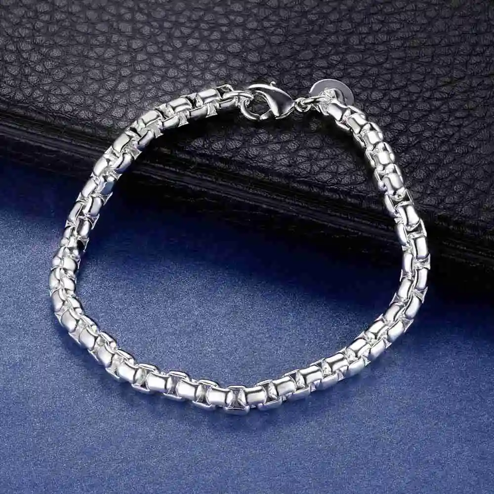

New 925 Sterling Silver Bracelets box chain for Women Men Wedding Jewelry Engagement Charm Simple Party Fashion Gift