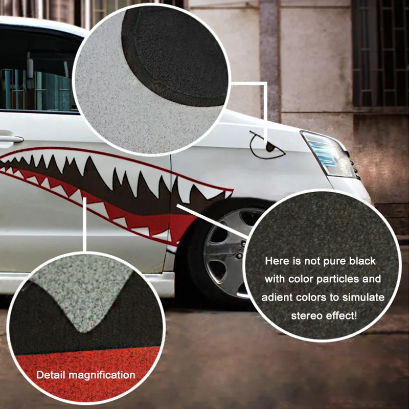 New 2 × DIY Shark Mouth Teeth Graphic Personality Cool Sticker PVC Car Waterproof Scratch Resistant Sticker Applique Accessories