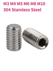 M3 M4 M5 M6 M8 M10 304 Stainless Steel Hex Hexagon Socket Flat Point Set Screw End Grub Headless Bolt