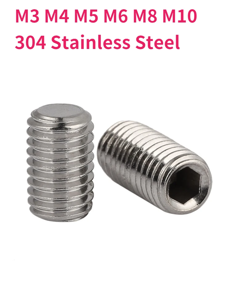 M3 M4 M5 M6 M8 M10 304 Stainless Steel Hex Hexagon Socket Flat Point Set Screw End Grub Headless Bolt