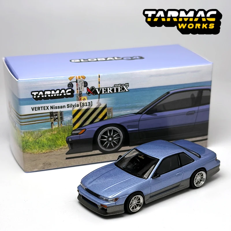 TW 1:64 Tarmac Works VERTEX Nissan Silvia S13 Blue/Grey alloy Car