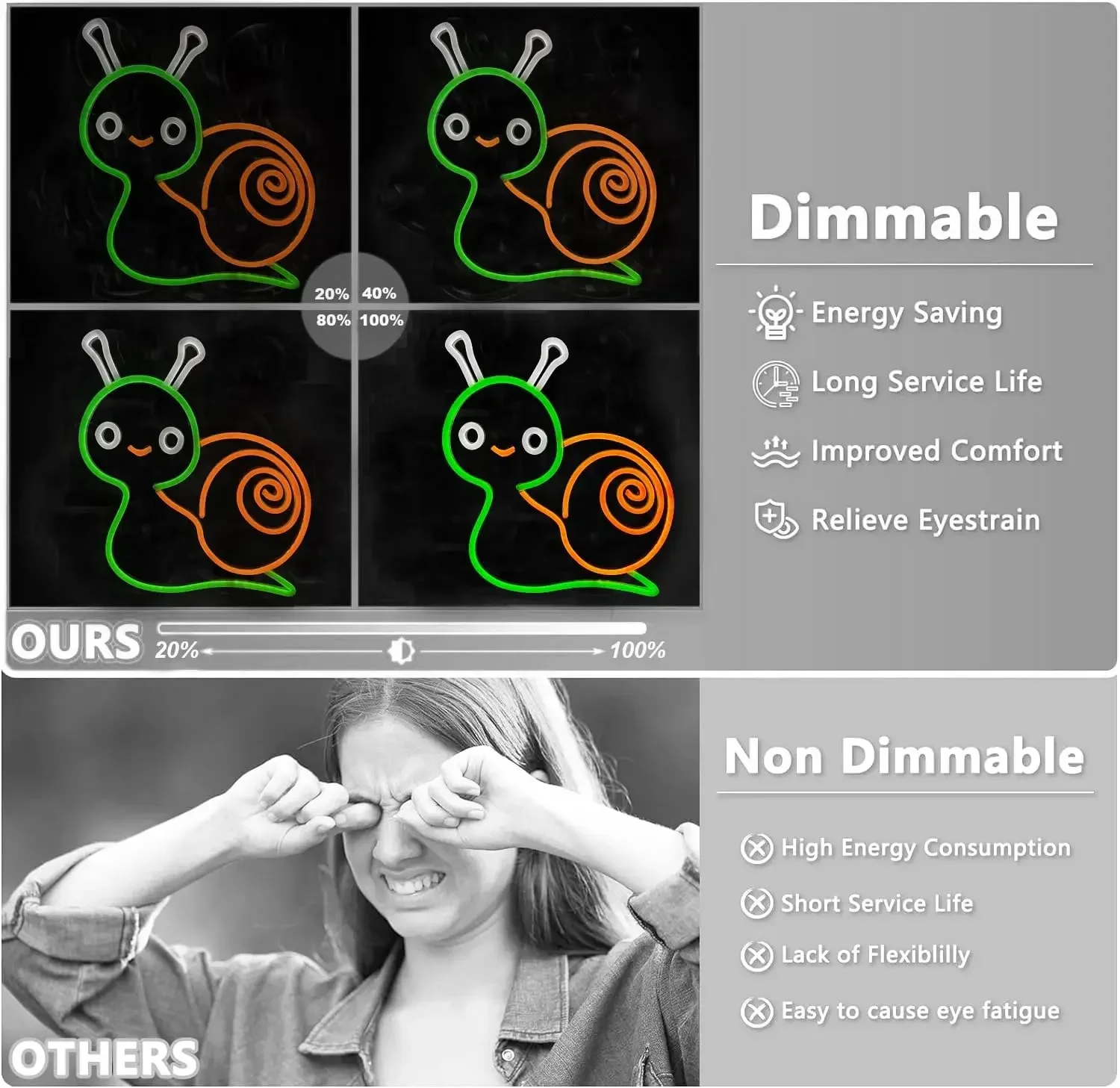 Cute Snail Neon Sign Colorful Cartoon LED Wall Art USB Powered Orange Decor Kids Room Bedroom Nursery Aesthetic Hanging Light