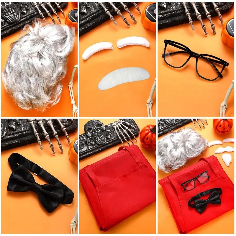 ساندرز كولونيل البدلة الأحمر المئزر القوس نظارات الشعر الأبيض الحواجب هالوين مرحلة الأداء شعر مستعار تأثيري ارتفاع درجة الحرارة الحرير