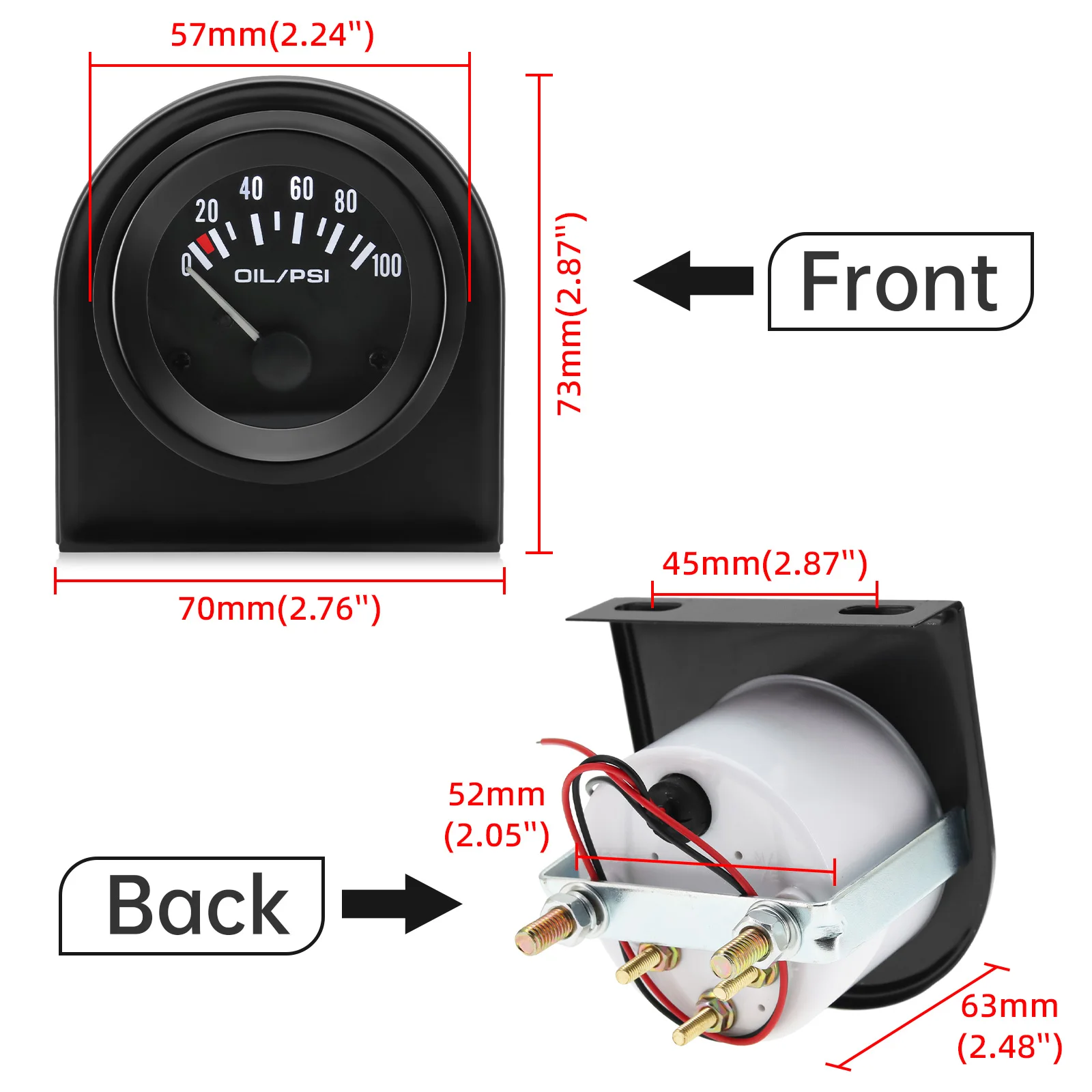 AD 52mm Oil Pressure Gauge with Oil Press Sensor 1/8NPT 100 PSI 12V Car Water Temp Oil Temperature Gauge Fuel Level Gauge Volt