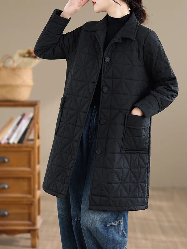 Authentic Warm Cotton Jaet Women's Loose Sle Autumn Winter Faionable Mid-Length Polyester Filled Coat  Collar Singl...