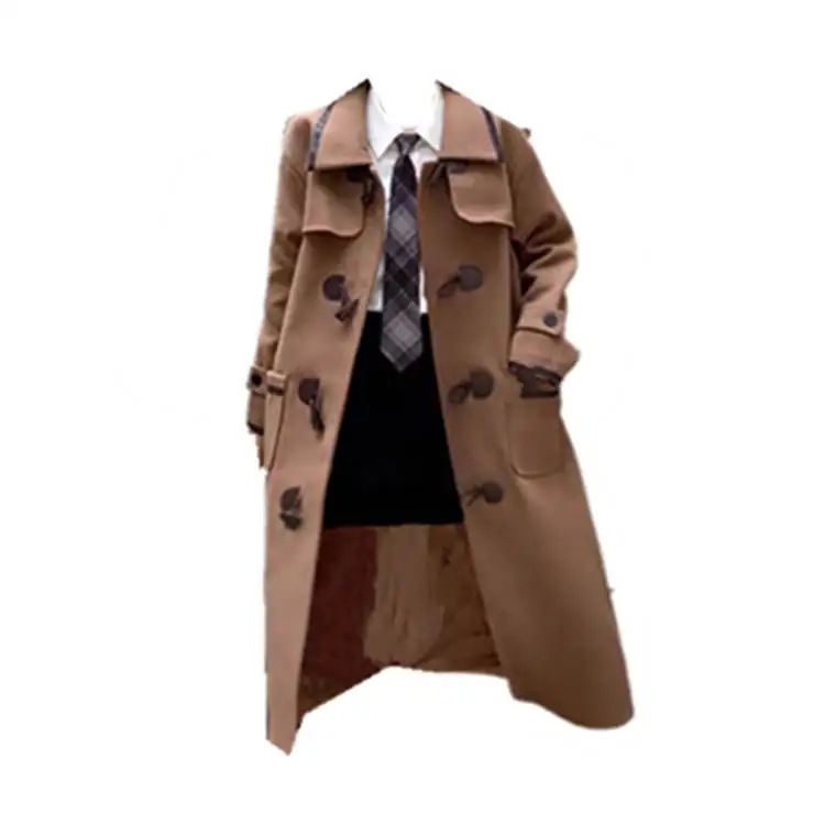 

Extra Large Size Women's Thiened Woolen Coat with Horn Buttons 200 Pou Faionable Ladies' Dr Sle Outerwear