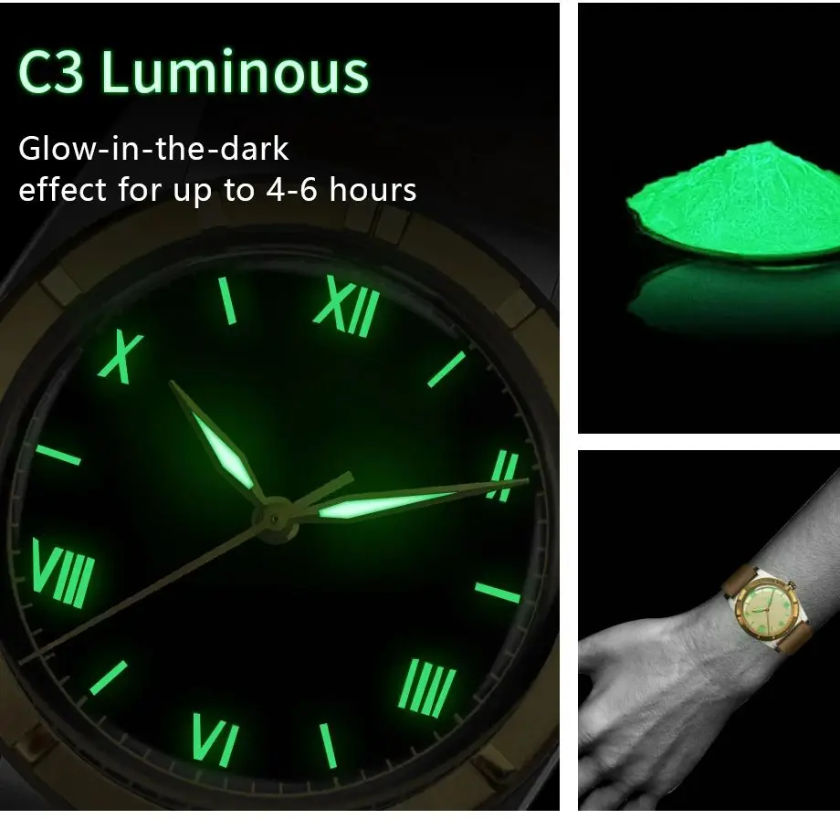 Ironwatch Watches For Automatic Mechanical movement SW200 Crystal Bubble Back C3 Luminous 36mm Couple Simple Antique Watch Men