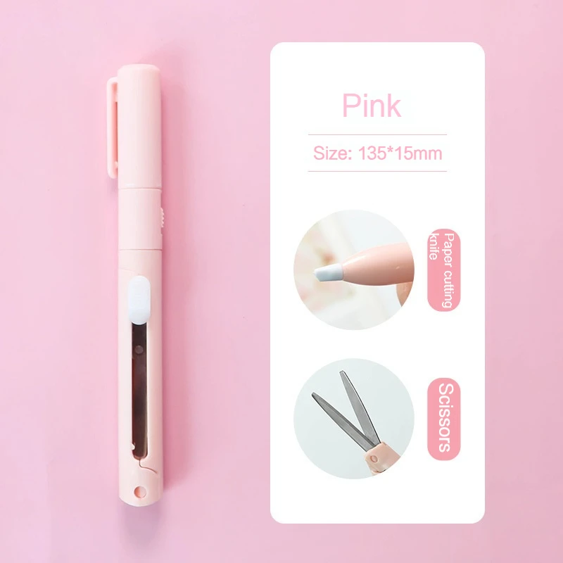 Mini Colorful Folding Scissors Paper Cutter Knife 2 In 1 Multifunctional Pocket Pen Shape Scrapbooking Carving Cutting Art Tools