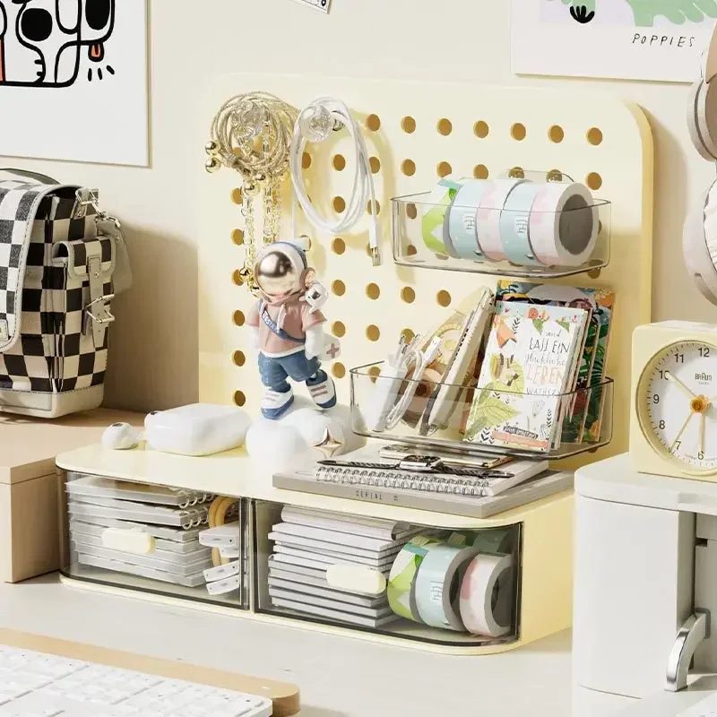 Desktop Storage Box Hole Board Drawer Type Student Pen Holder Working Position Shelf Acrylic Desk Stationery Organizing Box