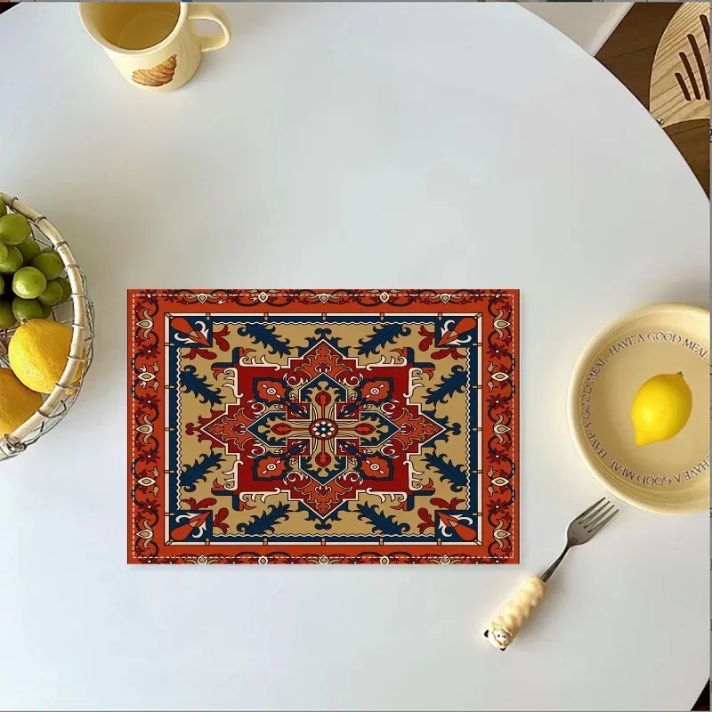 Böhmische Leinen-Tischsets, ethnisches Muster, bedruckte Tischsets, Geschirr-Pads, Dekor, kariertes bedrucktes Design, Küche, Esszimmer, Dekoration