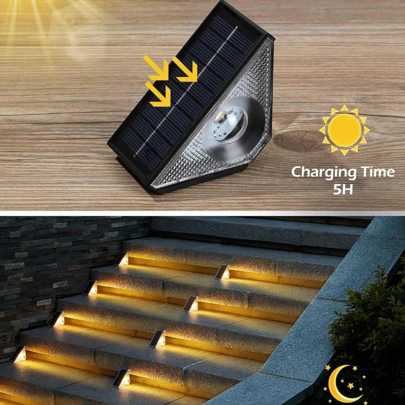 LED Step Lamp Stair Light Outdoor IP67 Waterproof Solar Light with Lens Anti-theft Design Decor Lighting for Garden Deck Path