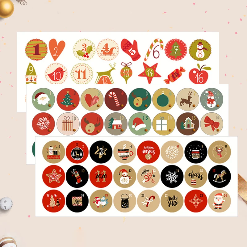 72Pcs Kerst Nummer Stickers Ronde Envelop Stickers Diy Scrapbook Cadeaupapier 2022 Kerstversiering Label