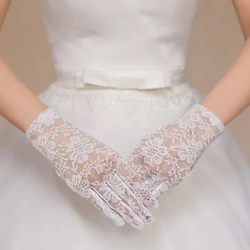 

Wedding Gloves Short Black/Ivory Full Finger Bride Driving Glove Sunscreen Female Summer Dress Gloves