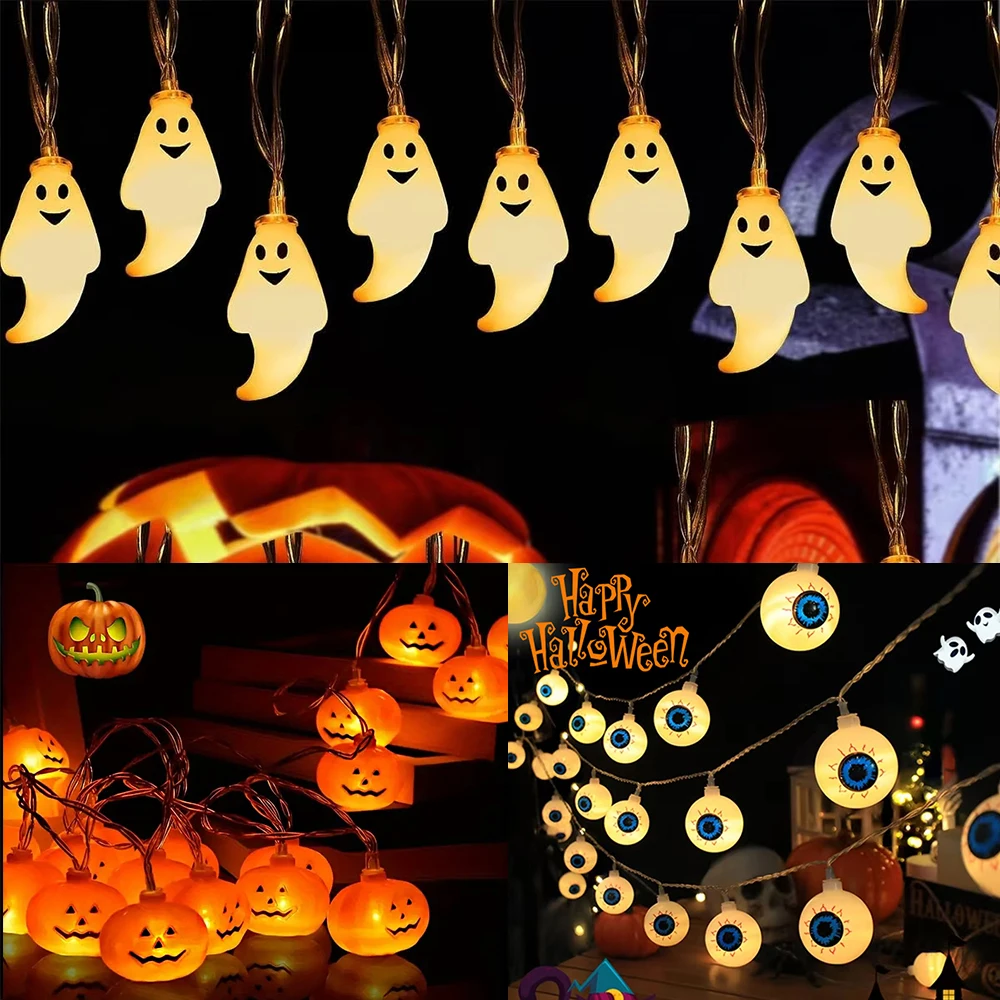 Halloween Bulbo oculare Zucca Fantasma Lanterna String Light LED Appeso Luci decorative alimentate a batteria per la decorazione del festival delle feste