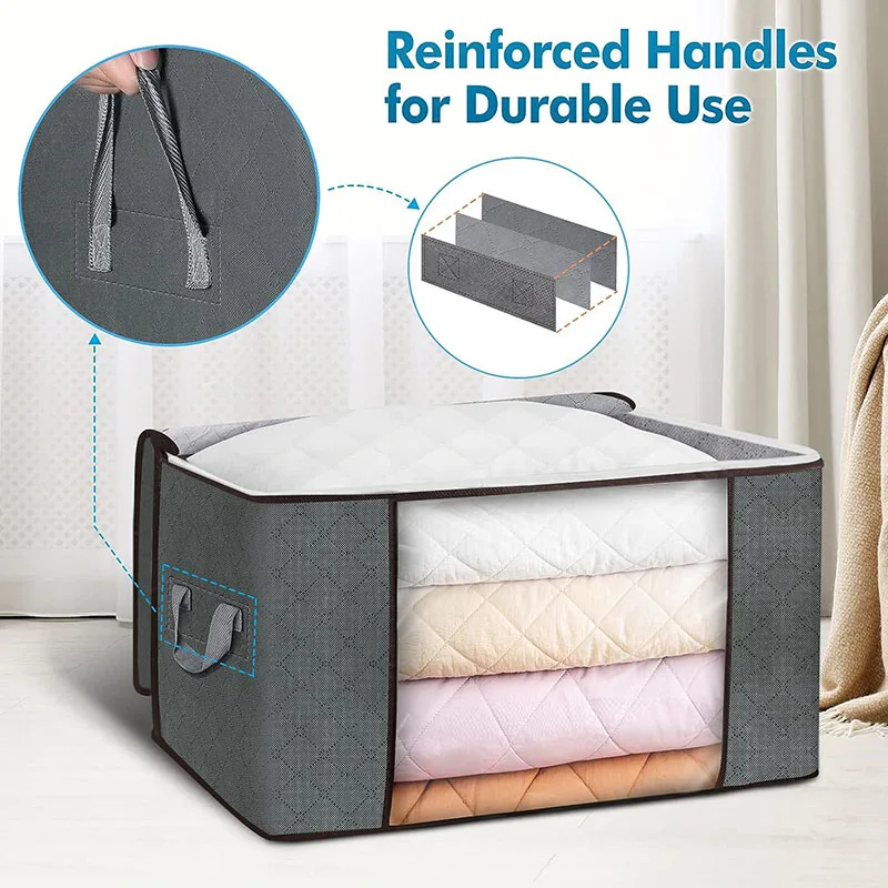 70/90L Large Capacity Clothes Storage Bag Foldable Blanket Storage Containers for Organizing Bedroom Closet