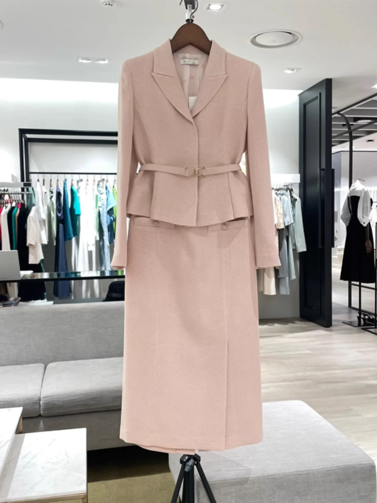 

Slim Fit Suit Jaet with Belt Early Autumn Faion Women's Skirt Set V-Ne Regular Thin Straight Cut Other Material