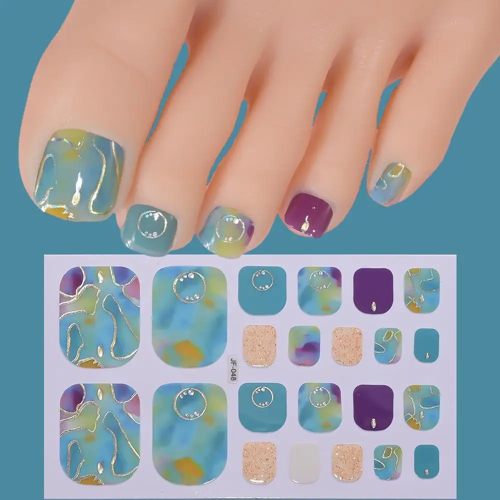 

Hot 22Tips Shiny Glitter Baking Free Toe Nail Sticker Full Cover Gold Foil Waterproof Foot Sticker Manicure Art DIY Decoration