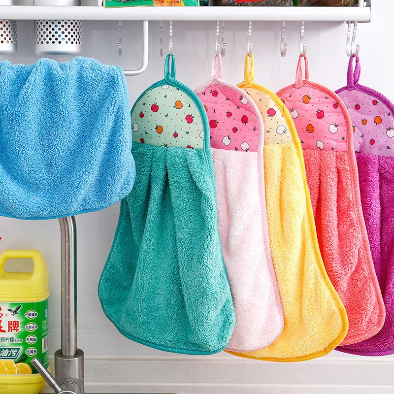 4pcs Coral Fleece Bathroom Supplies Soft Hand Towel Absorbent Cloth Rag Hanging Cloth Cleaning Supplies Kitchen Accessories