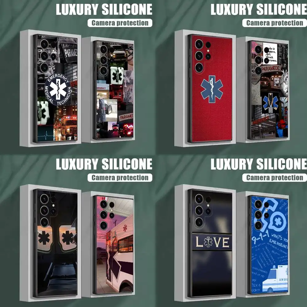 

EMT EMS Ambulance Phone Case For Samsung S25,S24,S23,S22,S21,S20,S10,Ultra,Plus,Lite,FE,Soft Silicone Black Cover