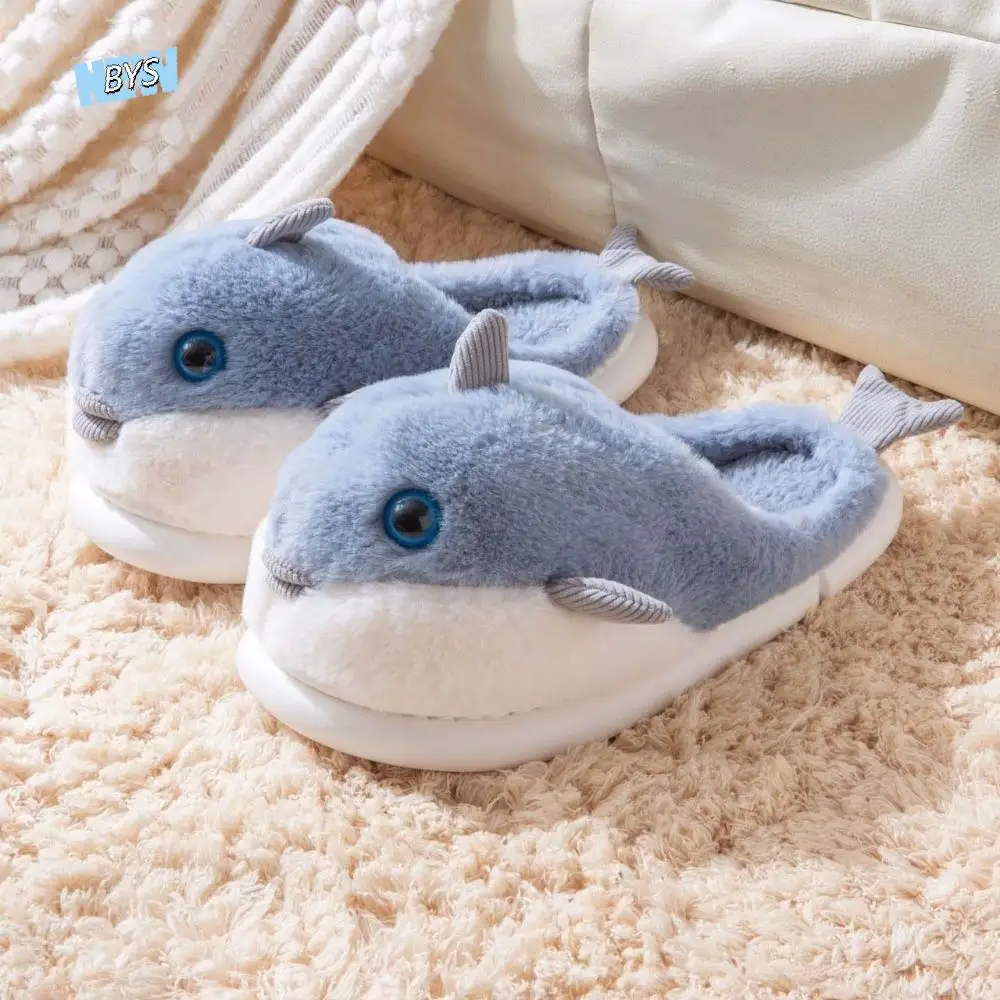 

Whale Shark Dolphin Plush Slippers Plush Slides Loafers Animals Winter Fluffy Slippers Soft Anti Slip Warm Fur Slippers Student
