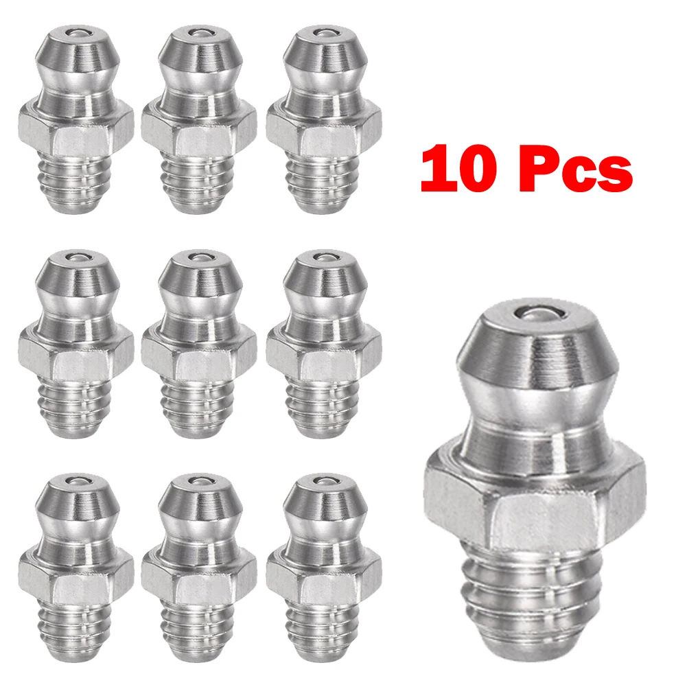 

10pcs Straight Hydraulic Grease Fitting M6 Thread Grease Nozzle Connection 201 Stainless Steel Grease Nipples For Bearings