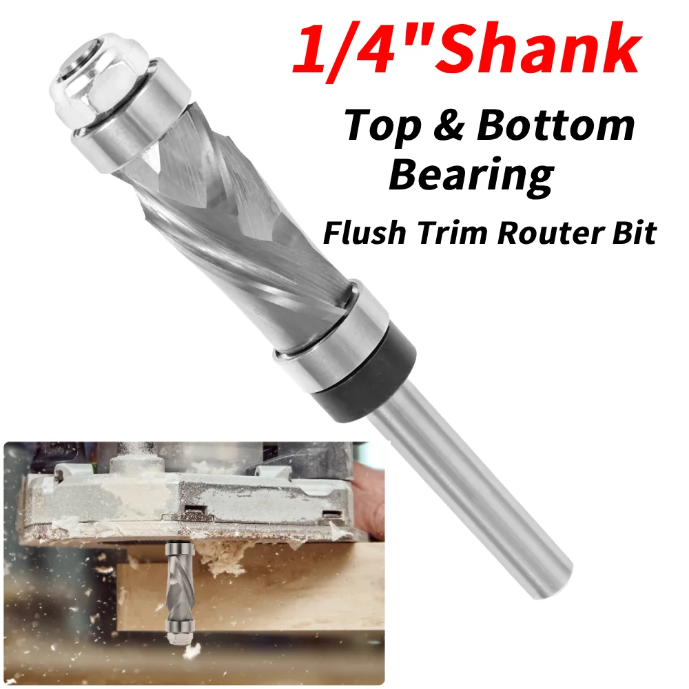 

1 шт., твердосплавный хвостовик 1/4, компрессионная фреза для обрезки заподлицо, верхний нижний подшипник, спиральная фреза для обрезки древесины, резьба