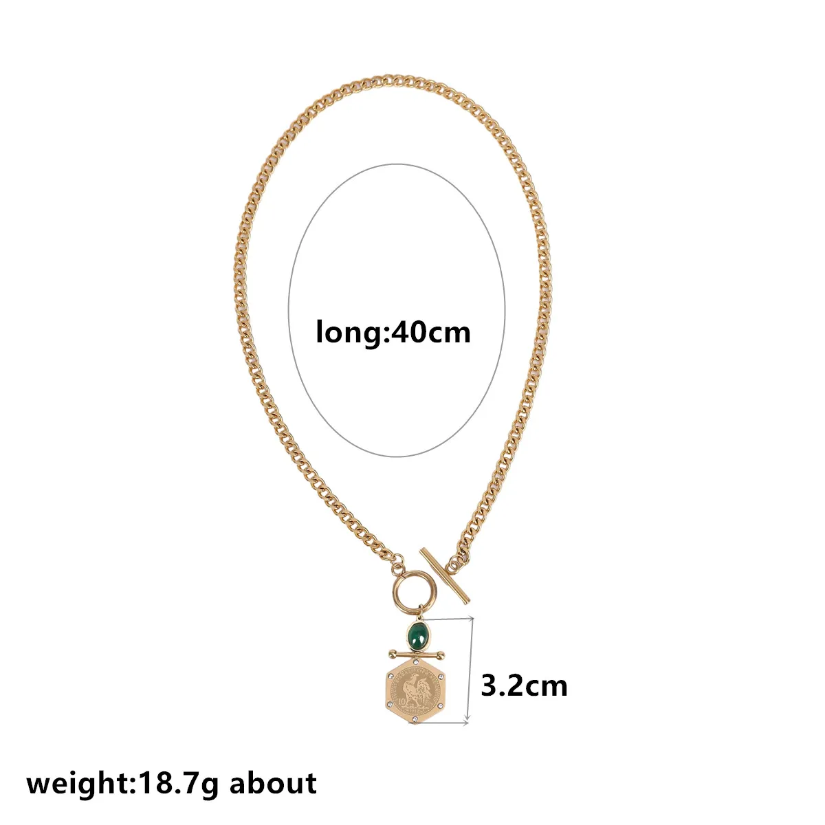 

Luxury Golden Thin Chain Necklace With Green Hexagon Pendant – Minimalist Clavicle Chain For Daily Wear Date Nights Parties